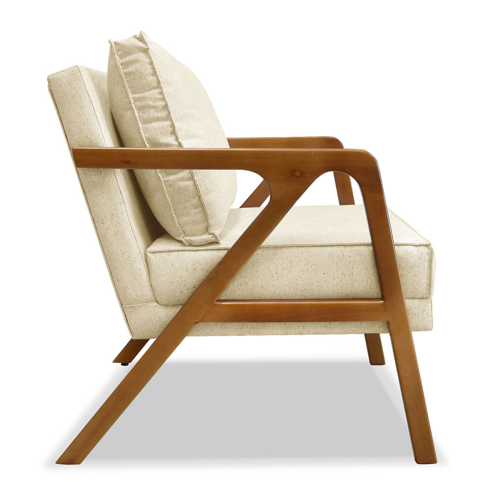 Kit 2 Poltronas Decorativa Luiza Linho Bege Base em Madeira Castanho - Pallazio