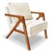 Kit 2 Poltronas Decorativa Luiza Linho Bouclê Bege Base em Madeira Castanho - Pallazio