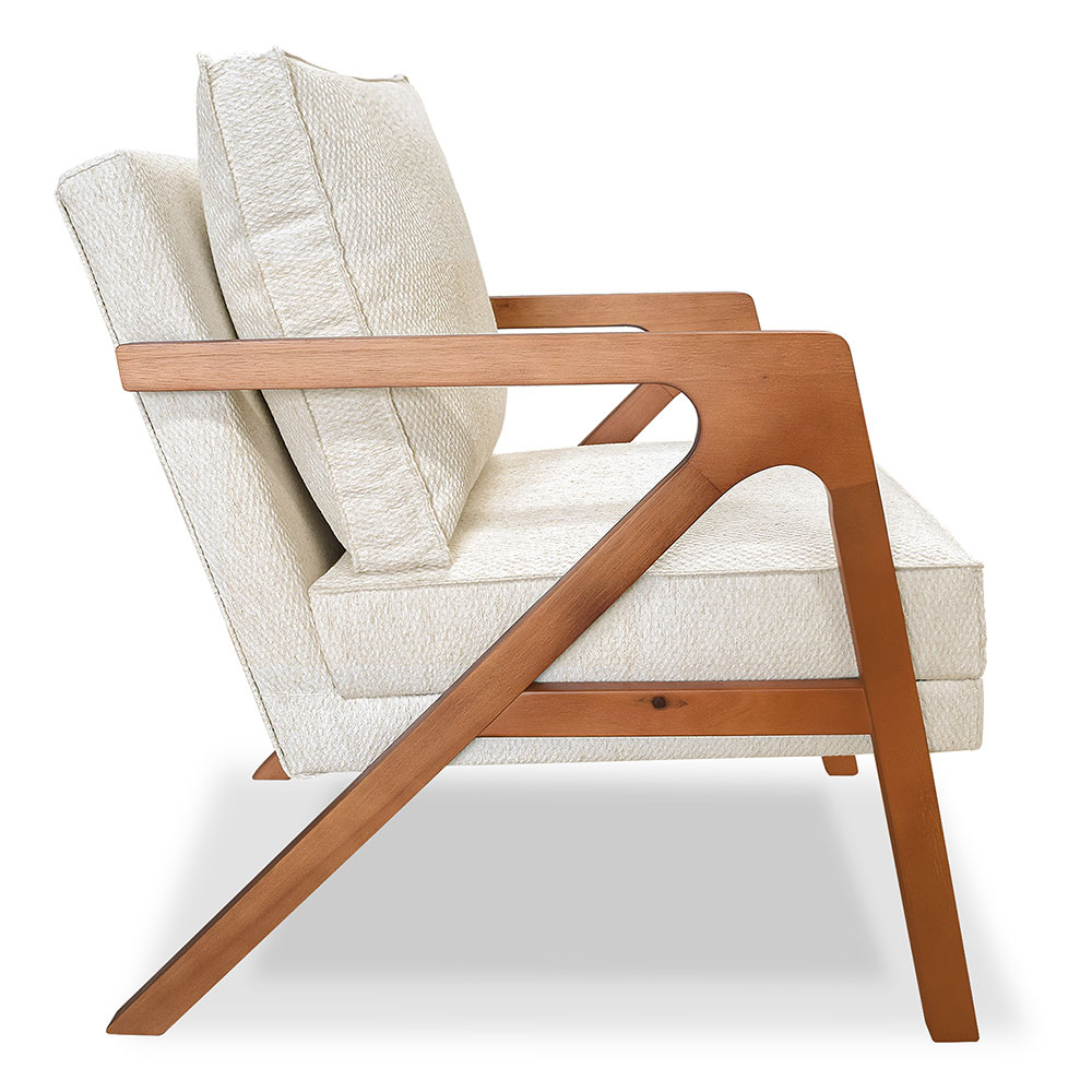 Kit 2 Poltronas Decorativa Luiza Linho Bouclê Bege Base em Madeira Castanho - Pallazio