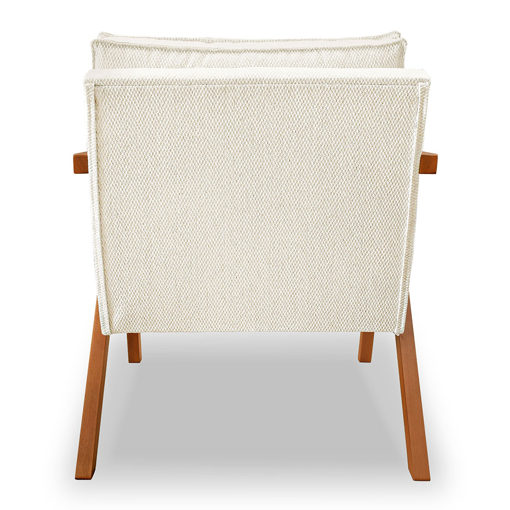 Kit 2 Poltronas Decorativa Luiza Linho Bouclê Bege Base em Madeira Castanho - Pallazio