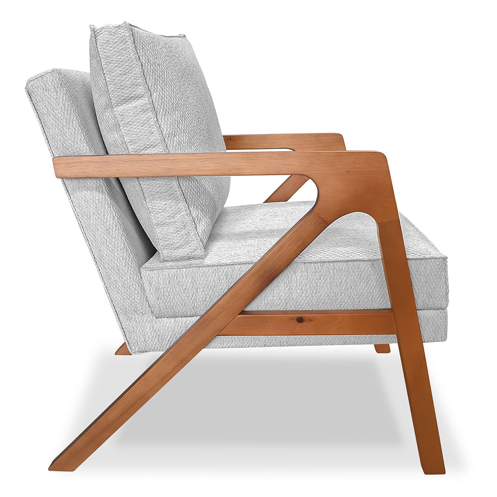 Kit 2 Poltronas Decorativa Luiza Linho Bouclê Cinza Base em Madeira Castanho - Pallazio