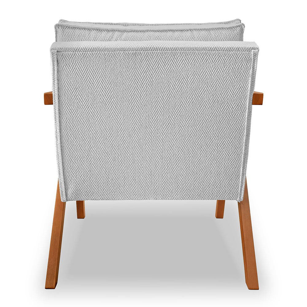 Kit 2 Poltronas Decorativa Luiza Linho Bouclê Cinza Base em Madeira Castanho - Pallazio