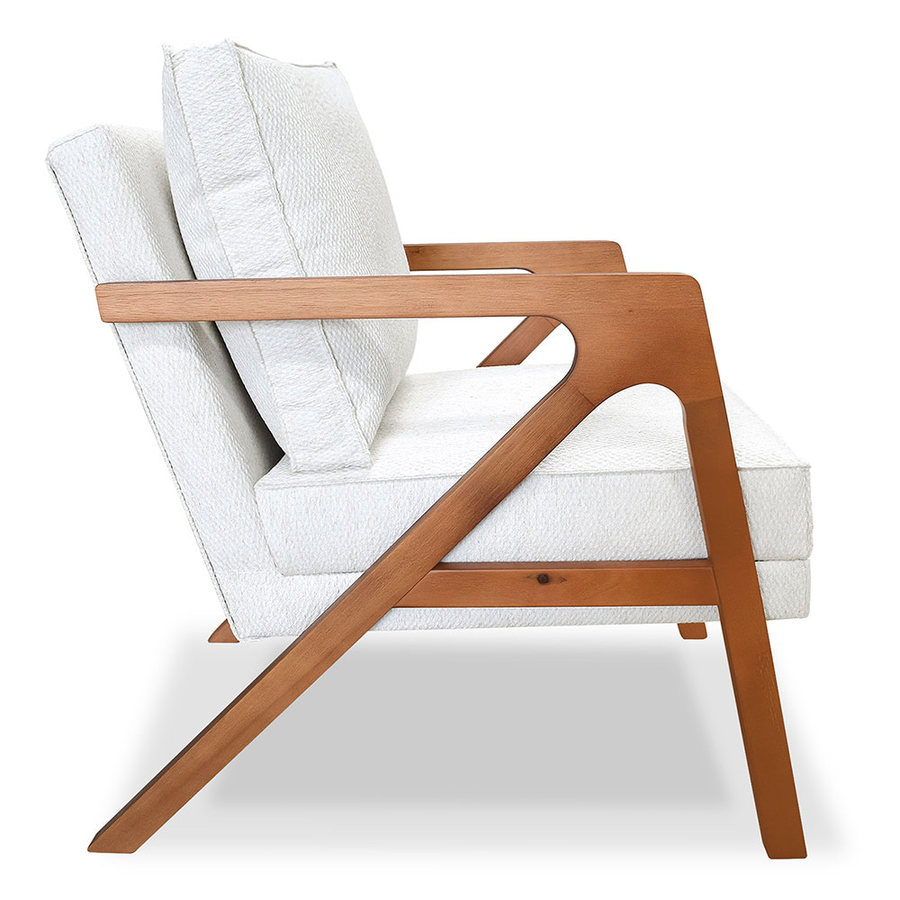 Kit 2 Poltronas Decorativa Luiza Linho Bouclê Off White Base em Madeira Castanho - Pallazio