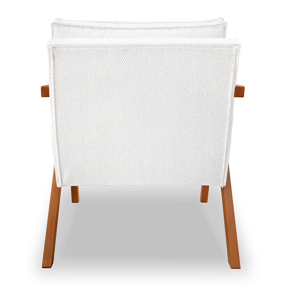 Kit 2 Poltronas Decorativa Luiza Linho Bouclê Off White Base em Madeira Castanho - Pallazio