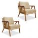 Kit 2 Poltronas Decorativa Luiza Linho Dourado Base em Madeira Castanho - Pallazio