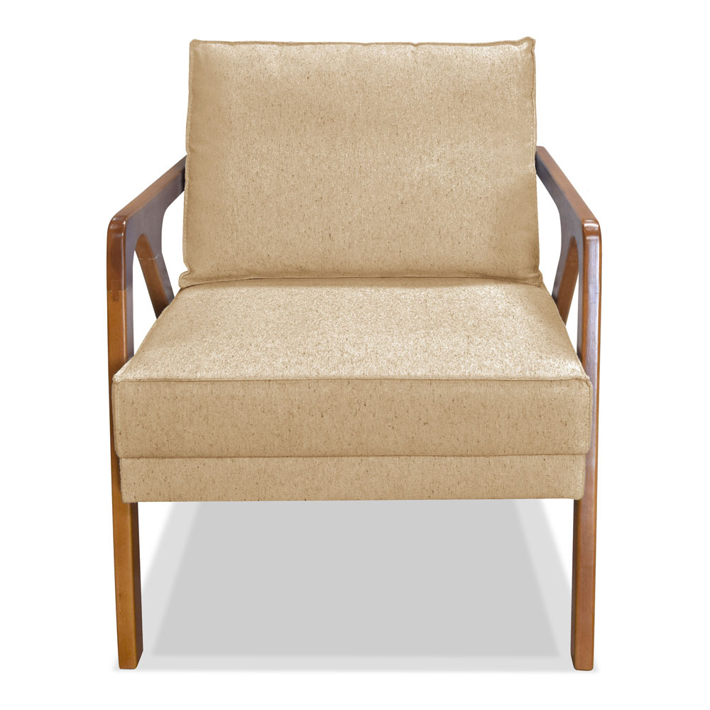 Kit 2 Poltronas Decorativa Luiza Linho Dourado Base em Madeira Castanho - Pallazio