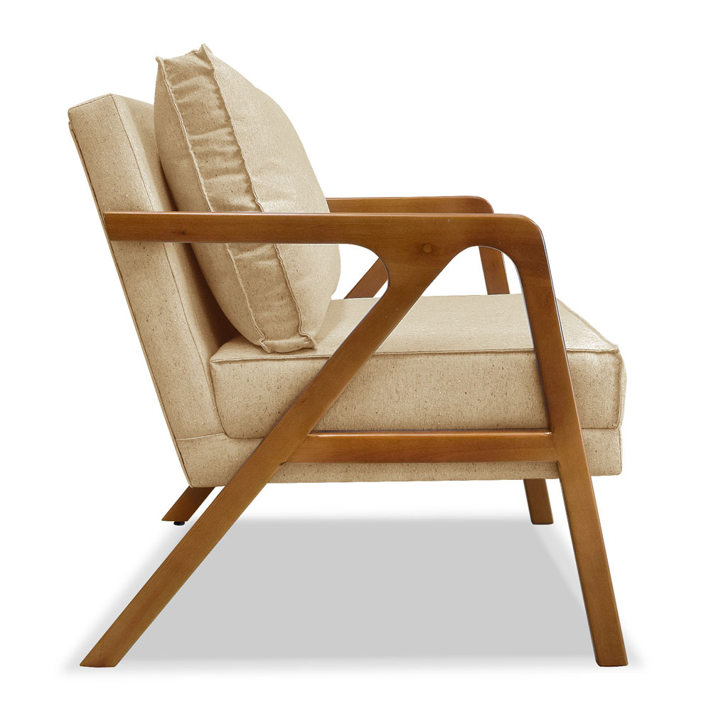 Kit 2 Poltronas Decorativa Luiza Linho Dourado Base em Madeira Castanho - Pallazio