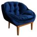 Kit 2 Poltronas Decorativa Marcela Veludo Azul Marinho Base Madeira Castanho - Pallazio