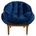 Kit 2 Poltronas Decorativa Marcela Veludo Azul Marinho Base Madeira Castanho - Pallazio