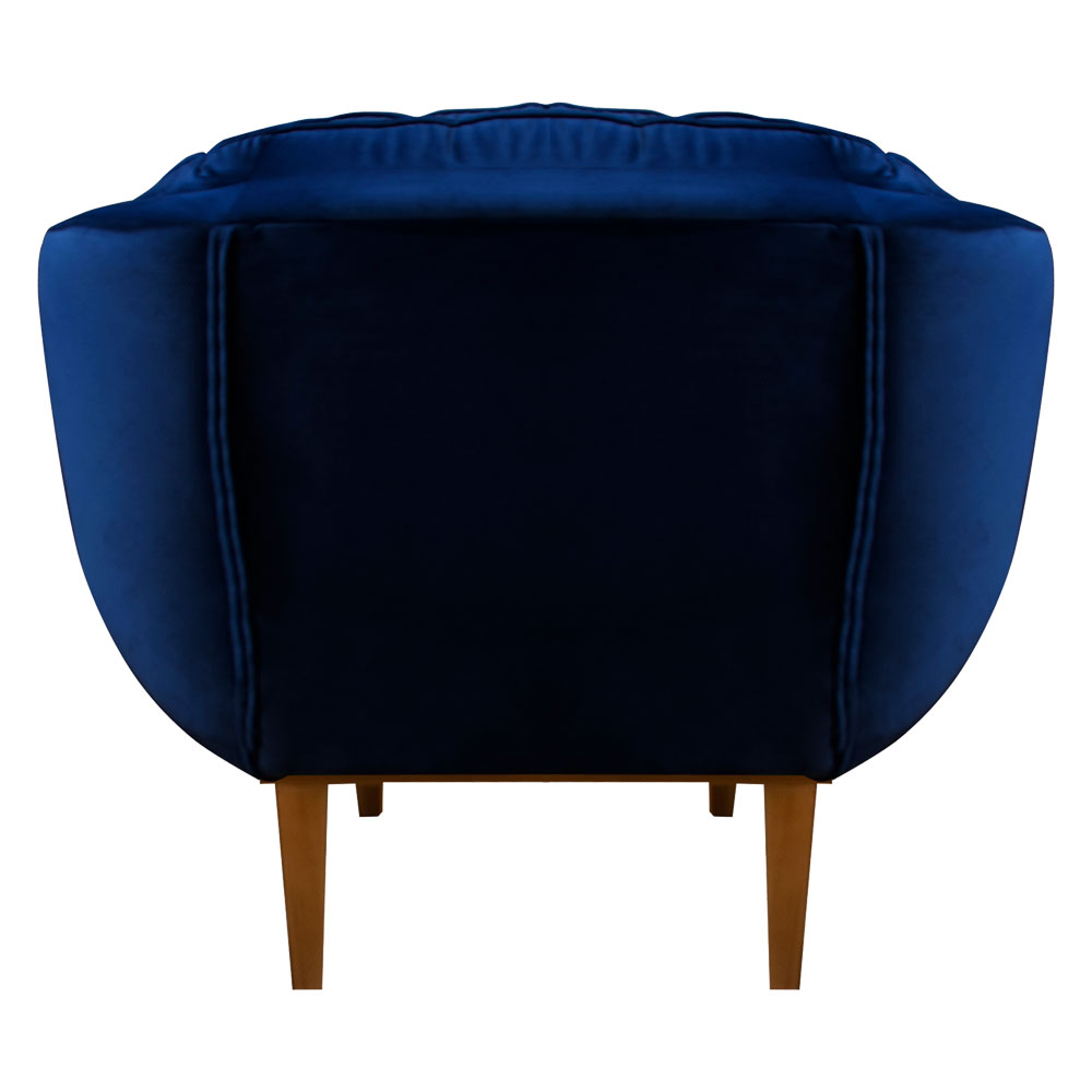 Kit 2 Poltronas Decorativa Marcela Veludo Azul Marinho Base Madeira Castanho - Pallazio
