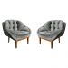 Kit 2 Poltronas Decorativa Marcela Veludo Cinza Base Madeira Castanho - Pallazio