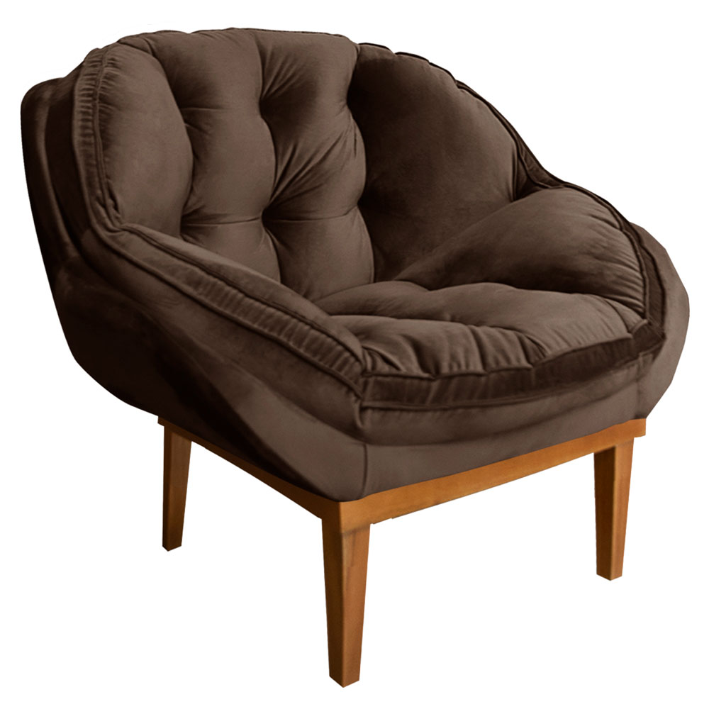 Kit 2 Poltronas Decorativa Marcela Veludo Marrom Base Madeira Castanho - Pallazio