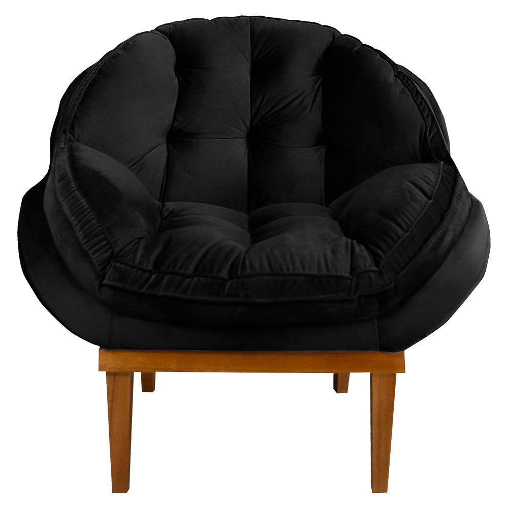 Kit 2 Poltronas Decorativa Marcela Veludo Preto Base Madeira Castanho - Pallazio
