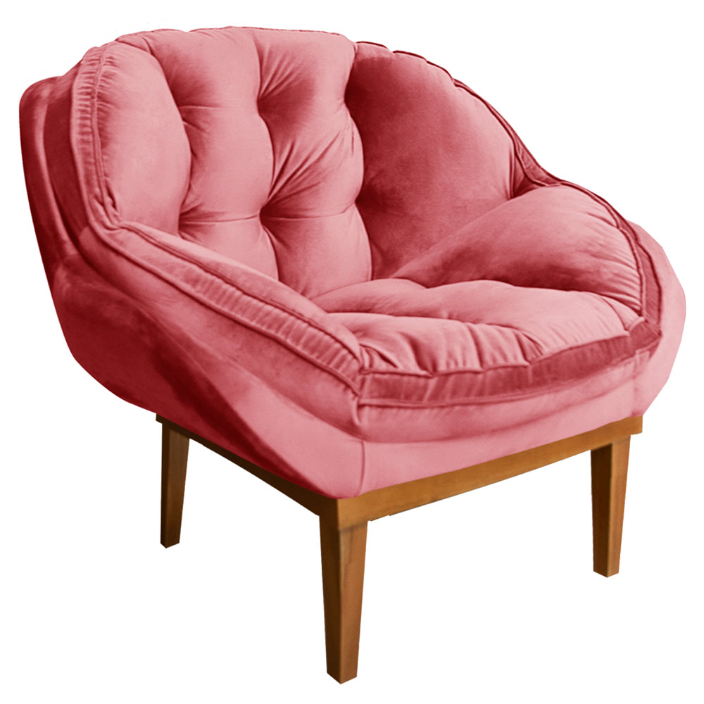 Kit 2 Poltronas Decorativa Marcela Veludo Rosa Base Madeira Castanho - Pallazio