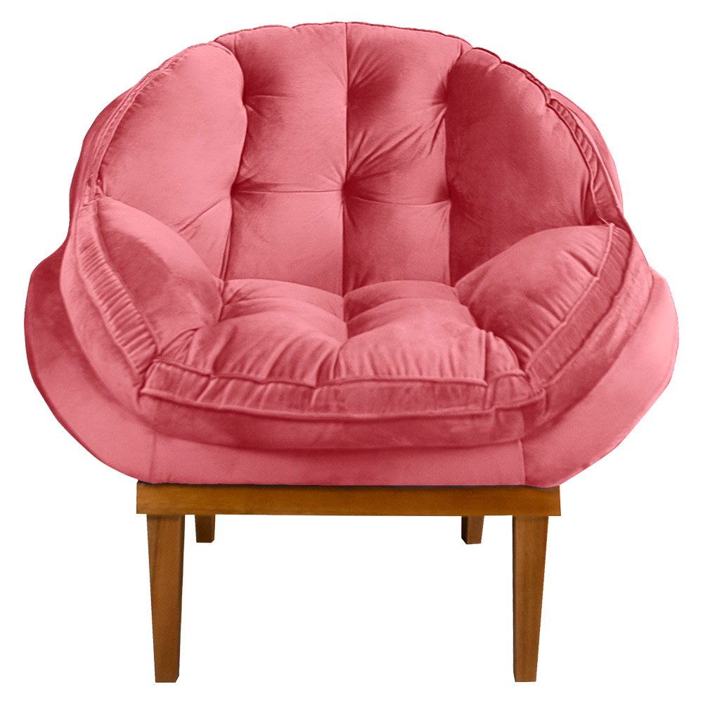 Kit 2 Poltronas Decorativa Marcela Veludo Rosa Base Madeira Castanho - Pallazio