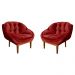 Kit 2 Poltronas Decorativa Marcela Veludo Vermelho Base Madeira Castanho - Pallazio