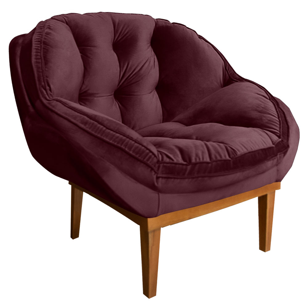 Kit 2 Poltronas Decorativa Marcela Veludo Vinho Base Madeira Castanho - Pallazio