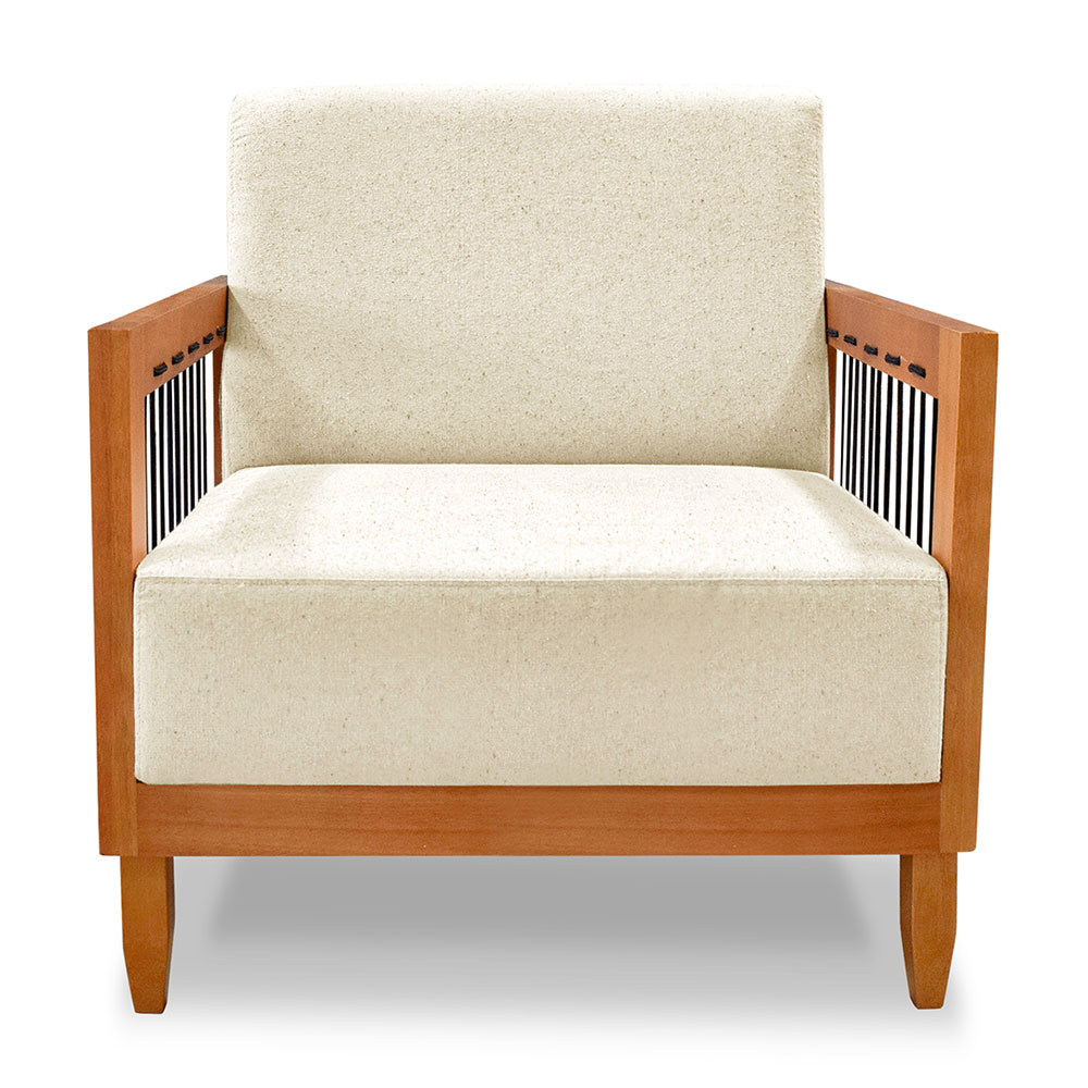 Kit 2 Poltronas Decorativa Marilia Linho Bege Base em Madeira Castanho - Pallazio
