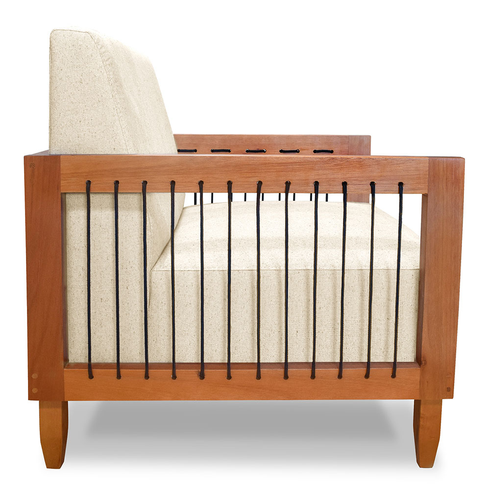 Kit 2 Poltronas Decorativa Marilia Linho Bege Base em Madeira Castanho - Pallazio