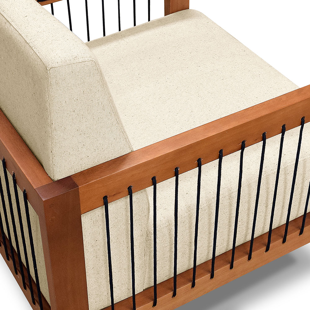 Kit 2 Poltronas Decorativa Marilia Linho Bege Base em Madeira Castanho - Pallazio
