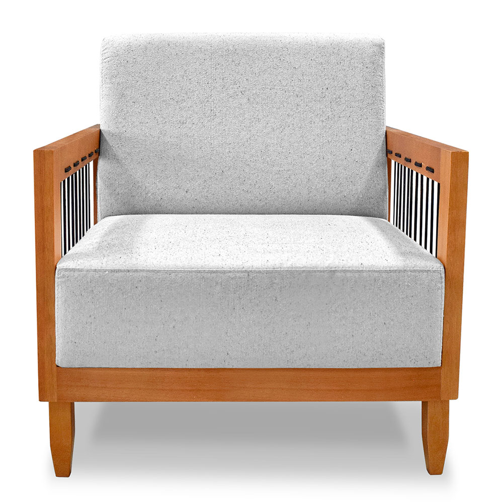 Kit 2 Poltronas Decorativa Marilia Linho Cinza Base em Madeira Castanho - Pallazio