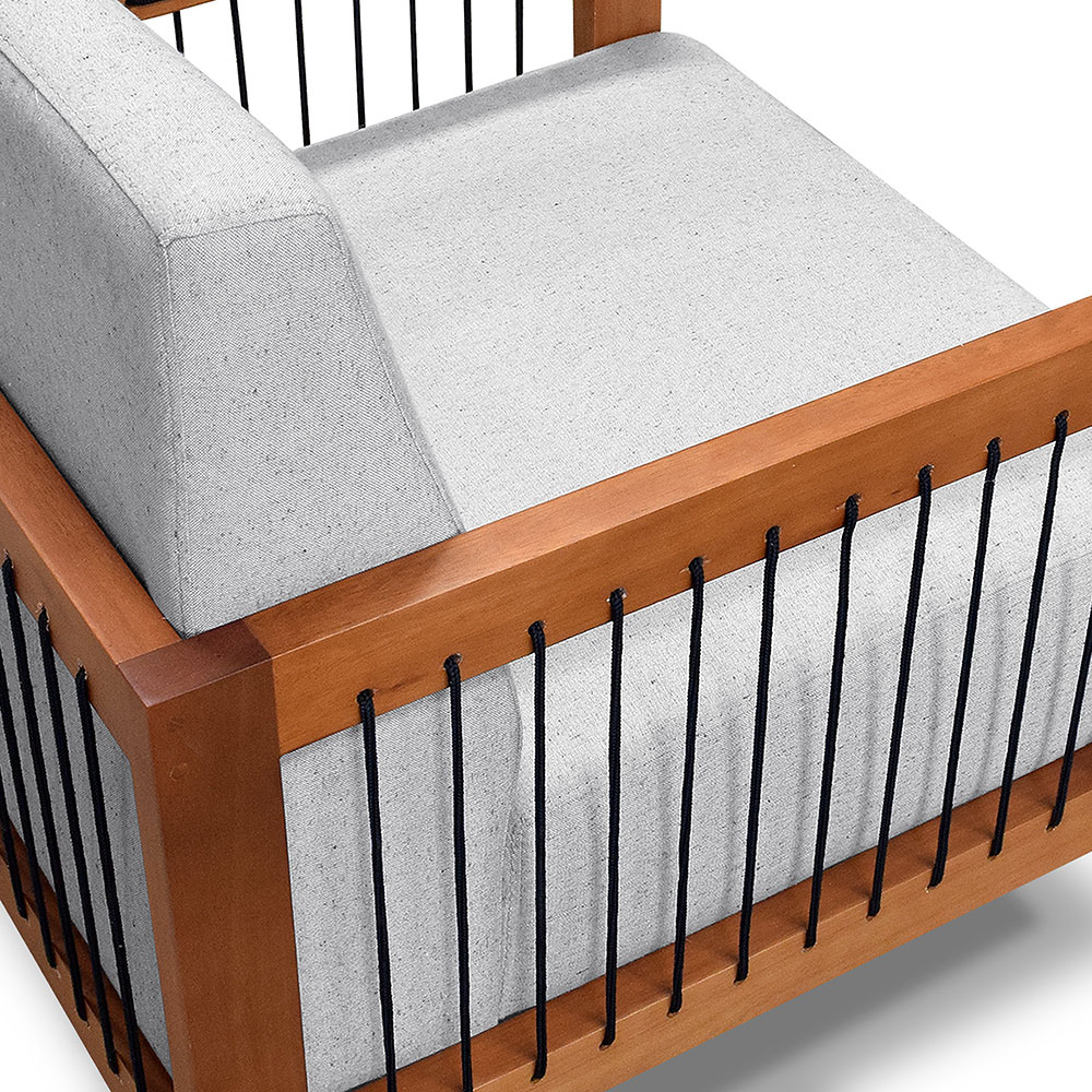 Kit 2 Poltronas Decorativa Marilia Linho Cinza Base em Madeira Castanho - Pallazio