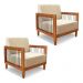 Kit 2 Poltronas Decorativa Marilia Linho Dourado Base em Madeira Castanho - Pallazio