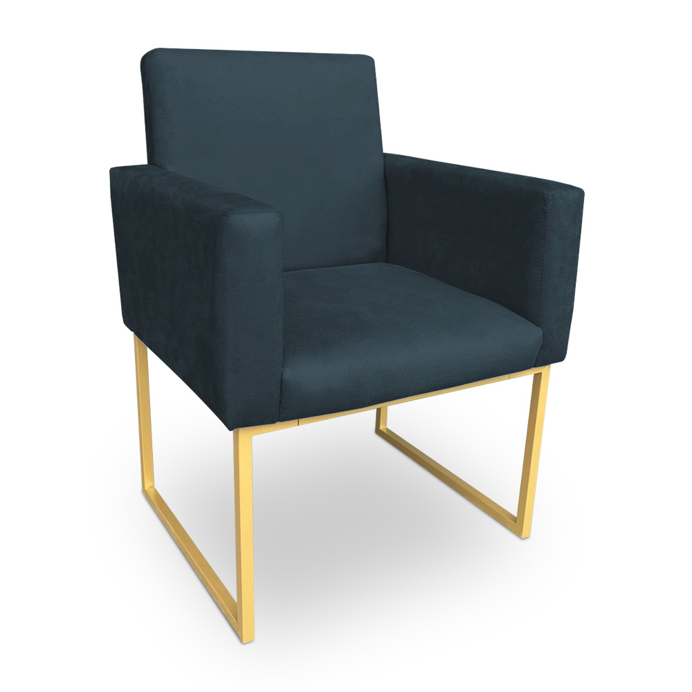 Kit 2 Poltronas Decorativa Nina Suede Azul Marinho Base Metálica Industrial Dourado - Pallazio