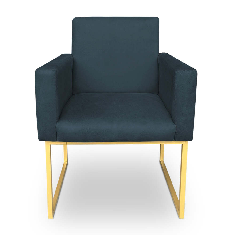 Kit 2 Poltronas Decorativa Nina Suede Azul Marinho Base Metálica Industrial Dourado - Pallazio