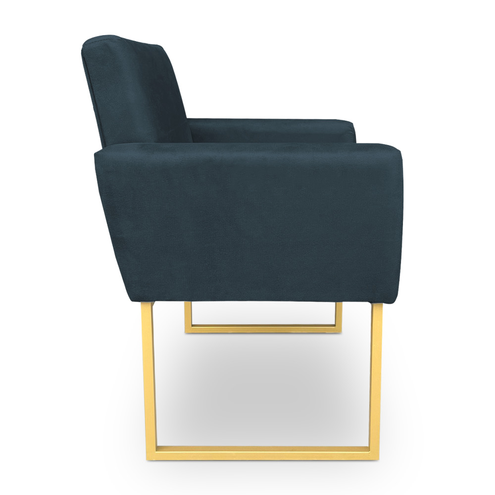 Kit 2 Poltronas Decorativa Nina Suede Azul Marinho Base Metálica Industrial Dourado - Pallazio
