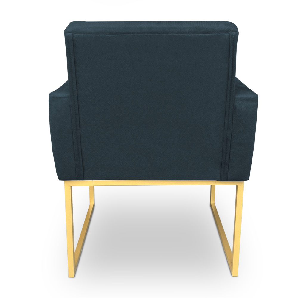 Kit 2 Poltronas Decorativa Nina Suede Azul Marinho Base Metálica Industrial Dourado - Pallazio