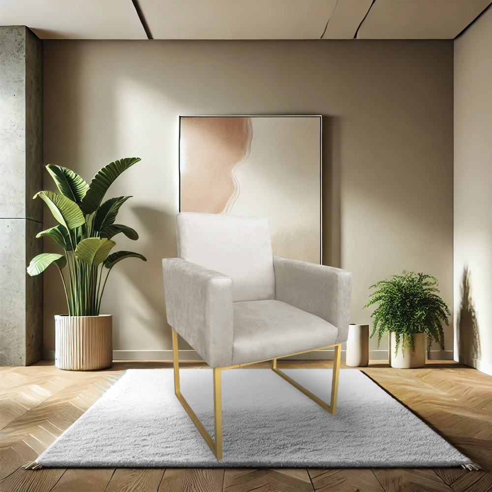 Kit 2 Poltronas Decorativa Nina Suede Base Metálica Industrial Dourado - Pallazio