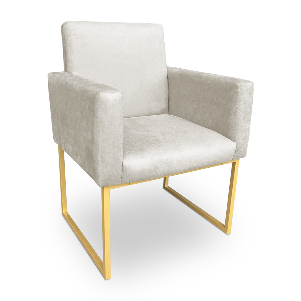 Kit 2 Poltronas Decorativa Nina Suede Base Metálica Industrial Dourado - Pallazio