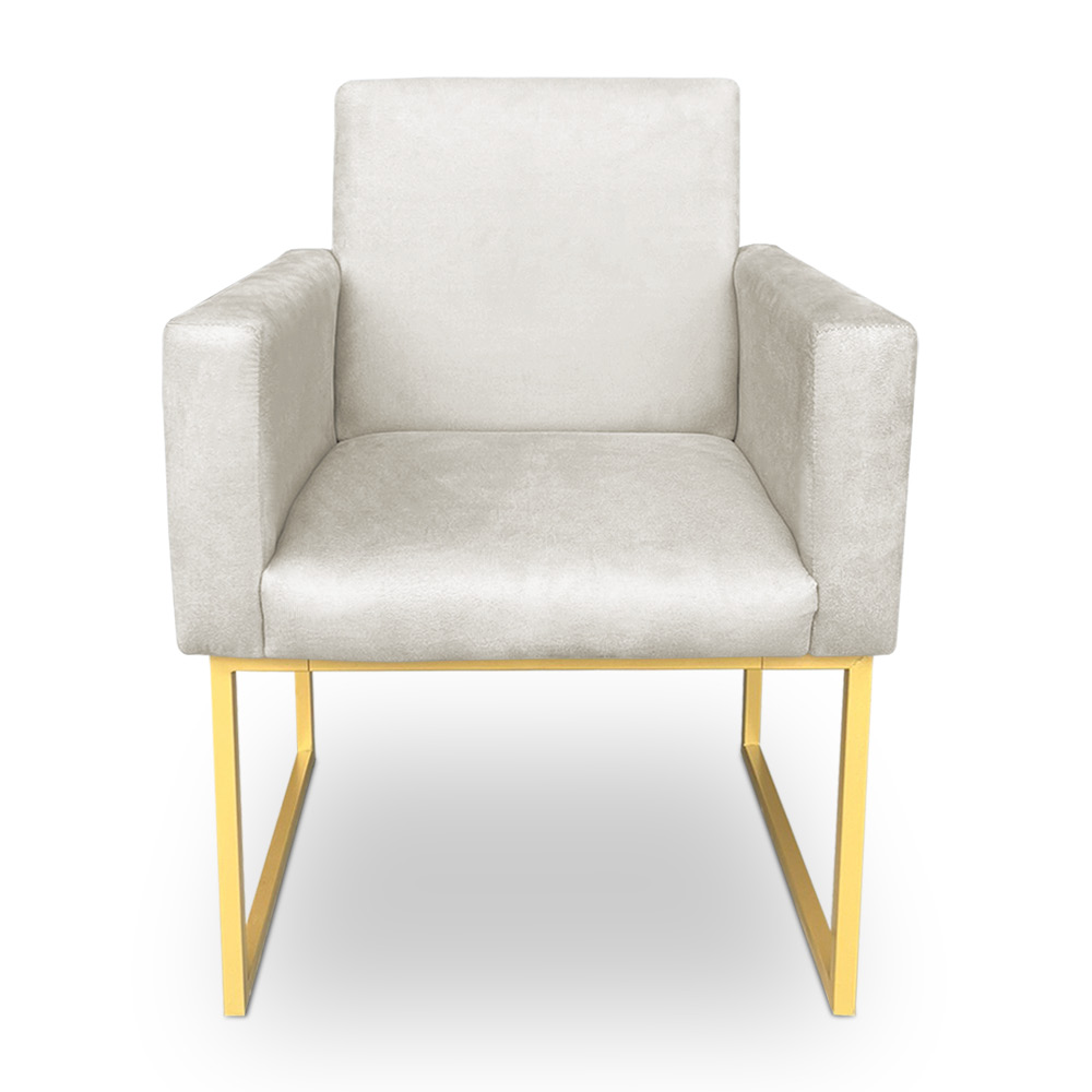 Kit 2 Poltronas Decorativa Nina Suede Base Metálica Industrial Dourado - Pallazio