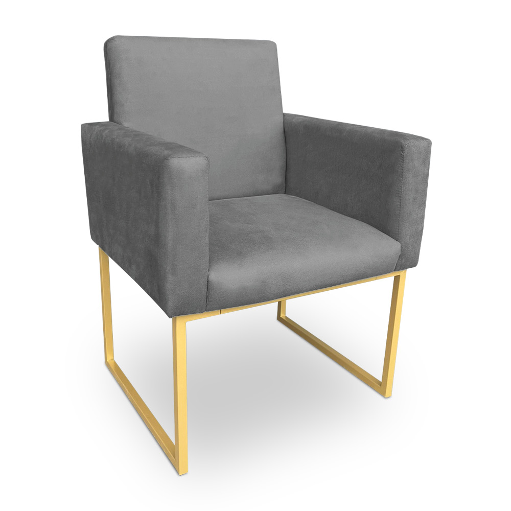 Kit 2 Poltronas Decorativa Nina Suede Grafite Base Metálica Industrial Dourado - Pallazio