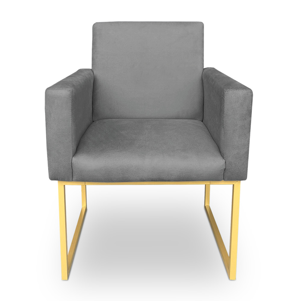 Kit 2 Poltronas Decorativa Nina Suede Grafite Base Metálica Industrial Dourado - Pallazio