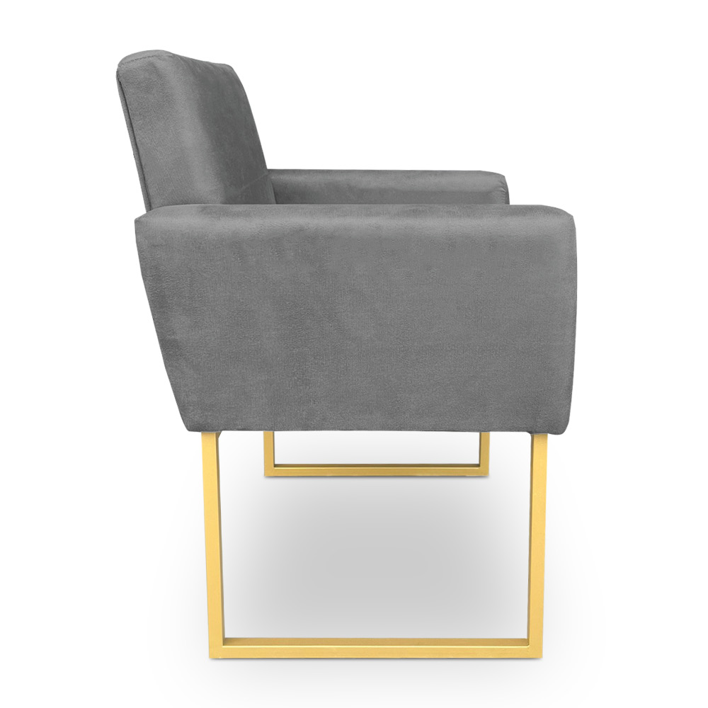 Kit 2 Poltronas Decorativa Nina Suede Grafite Base Metálica Industrial Dourado - Pallazio