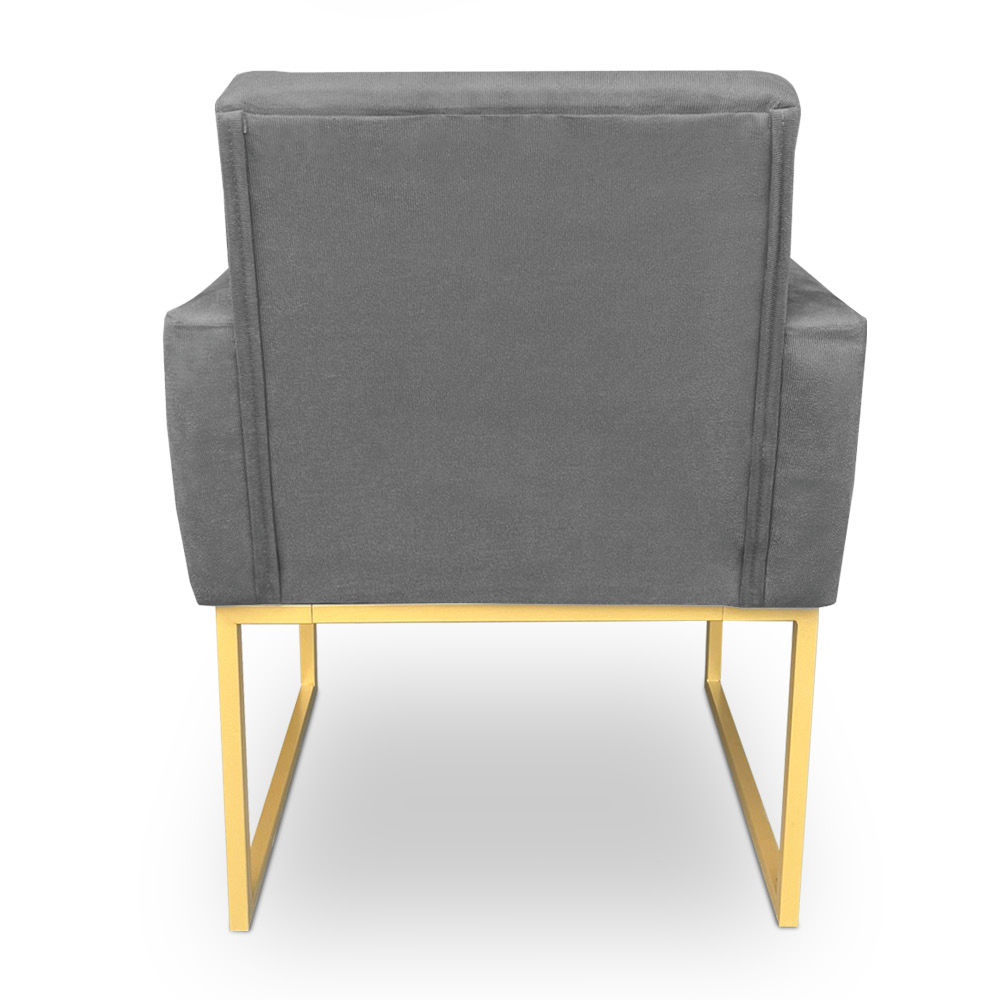 Kit 2 Poltronas Decorativa Nina Suede Grafite Base Metálica Industrial Dourado - Pallazio