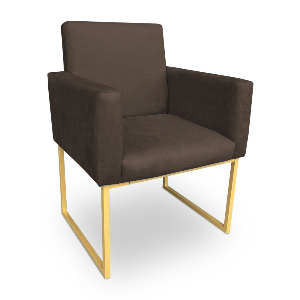Kit 2 Poltronas Decorativa Nina Suede Marrom Base Metálica Industrial Dourado - Pallazio