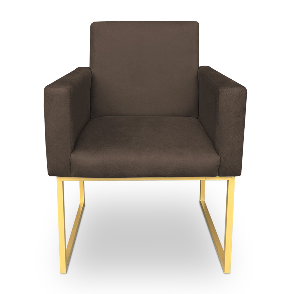 Kit 2 Poltronas Decorativa Nina Suede Marrom Base Metálica Industrial Dourado - Pallazio