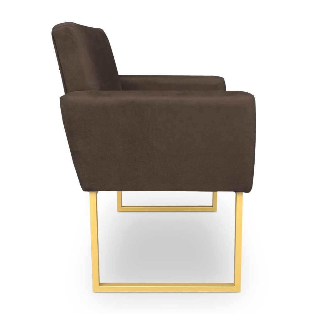 Kit 2 Poltronas Decorativa Nina Suede Marrom Base Metálica Industrial Dourado - Pallazio