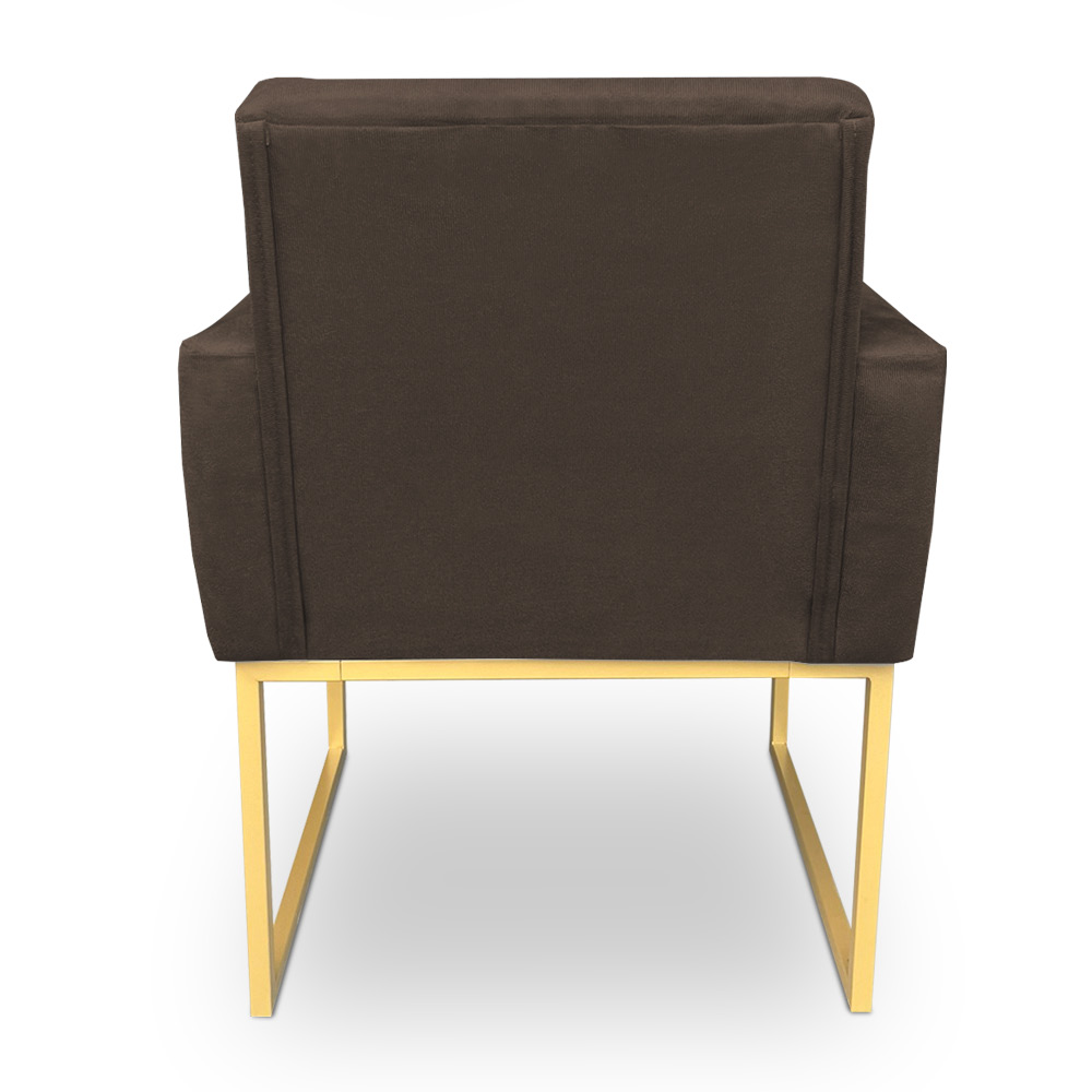 Kit 2 Poltronas Decorativa Nina Suede Marrom Base Metálica Industrial Dourado - Pallazio