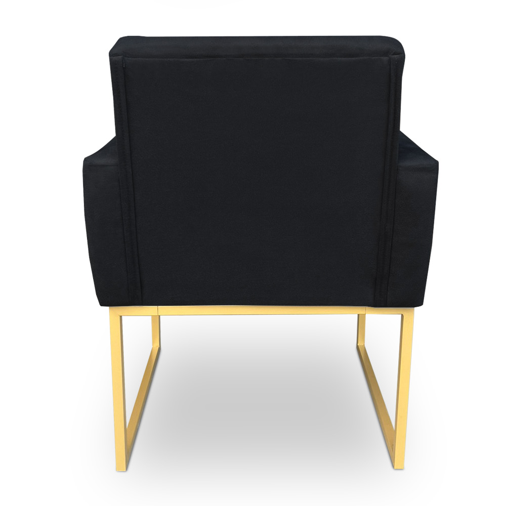 Kit 2 Poltronas Decorativa Nina Suede Preto Base Metálica Industrial Dourado - Pallazio