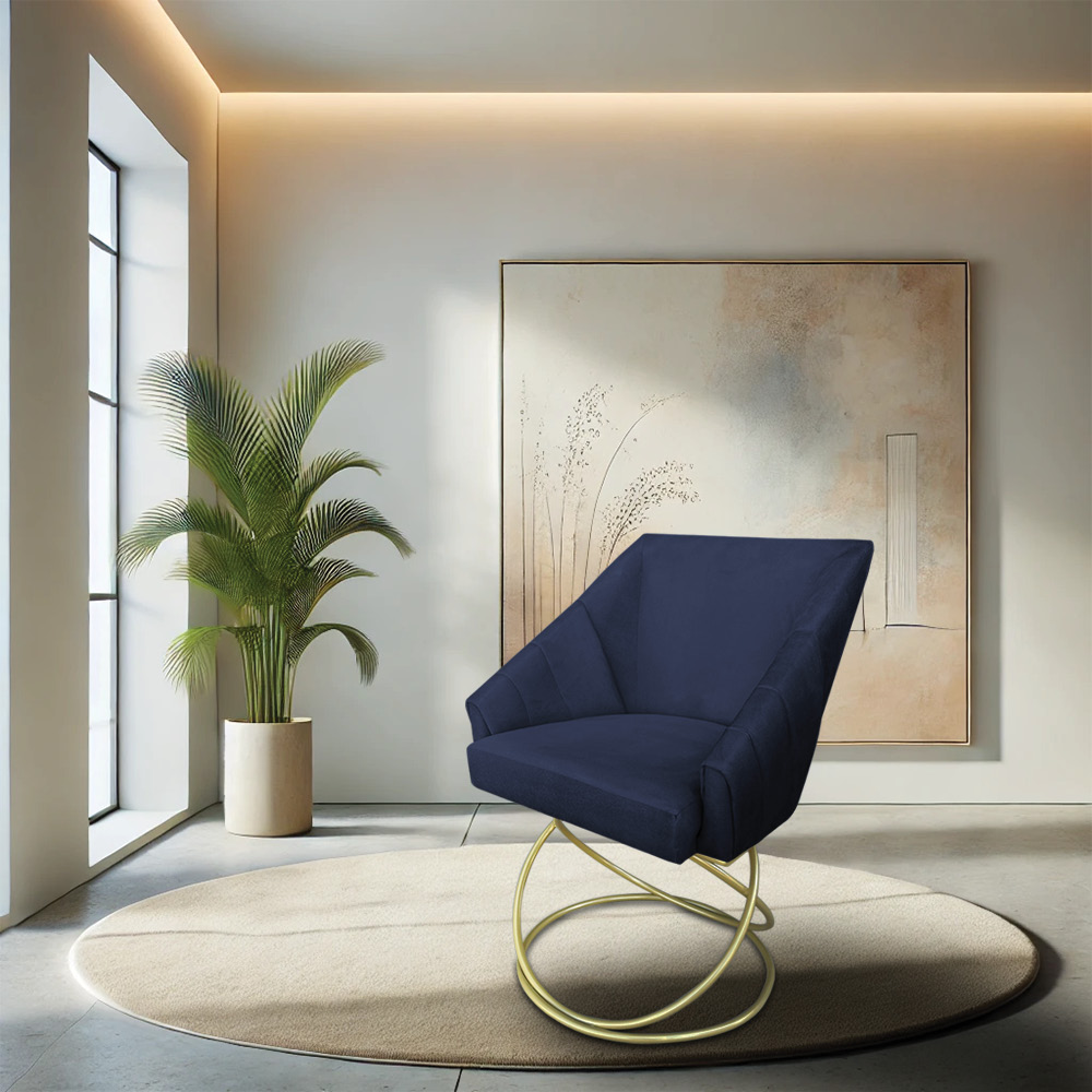 Kit 2 Poltronas Luxo Alana Suede Azul Marinho Base de Ferro Dourado - Pallazio