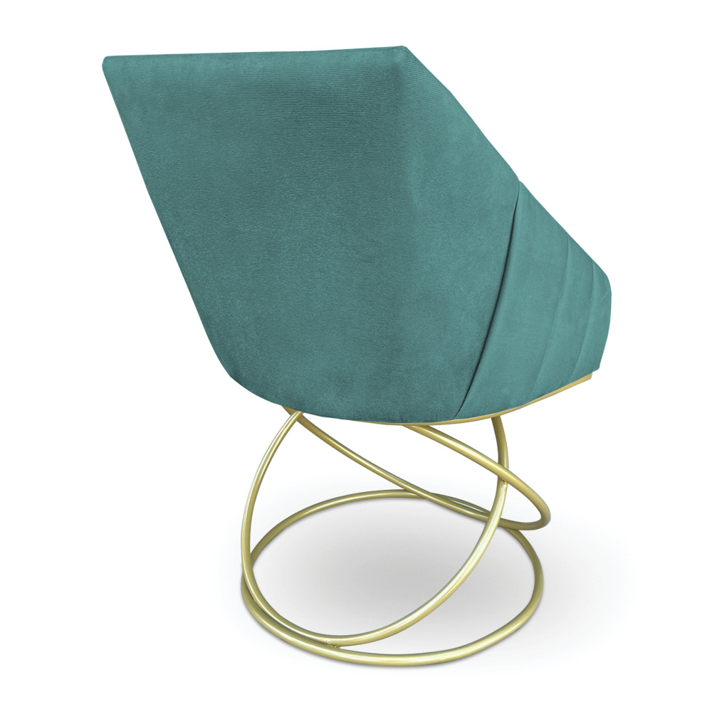 Kit 2 Poltronas Luxo Alana Suede Azul Turquesa Base de Ferro Dourado - Pallazio