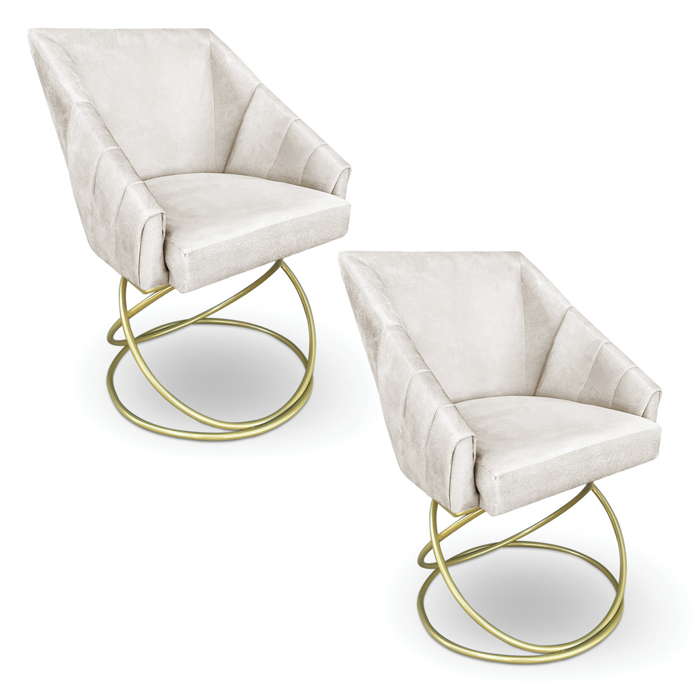 Kit 2 Poltronas Luxo Alana Suede Base de Ferro Dourado - Pallazio