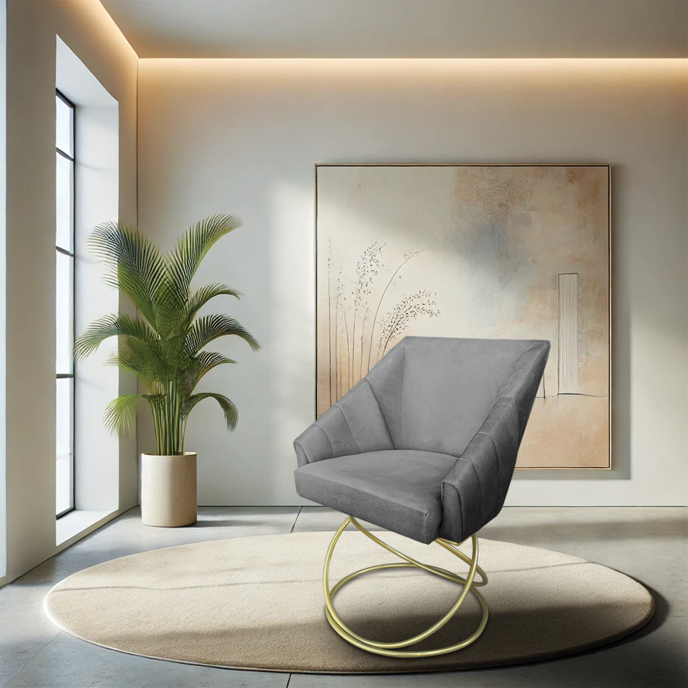 Kit 2 Poltronas Luxo Alana Suede Grafite Base de Ferro Dourado - Pallazio