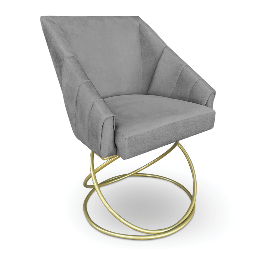 Kit 2 Poltronas Luxo Alana Suede Grafite Base de Ferro Dourado - Pallazio