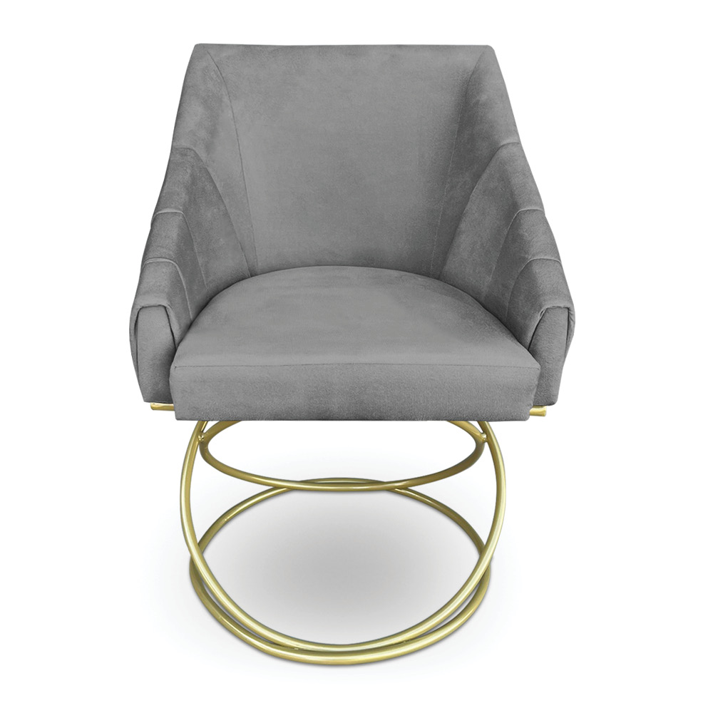 Kit 2 Poltronas Luxo Alana Suede Grafite Base de Ferro Dourado - Pallazio