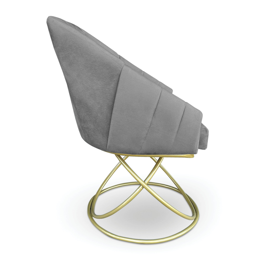 Kit 2 Poltronas Luxo Alana Suede Grafite Base de Ferro Dourado - Pallazio